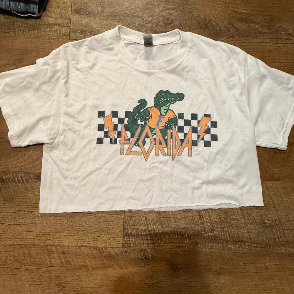 White Florida Cropped T-Shirt with Gator Graphic